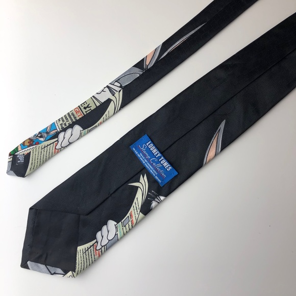 EUC Looney Tunes Bugs Bunny Black Neck Tie - Picture 2 of 4